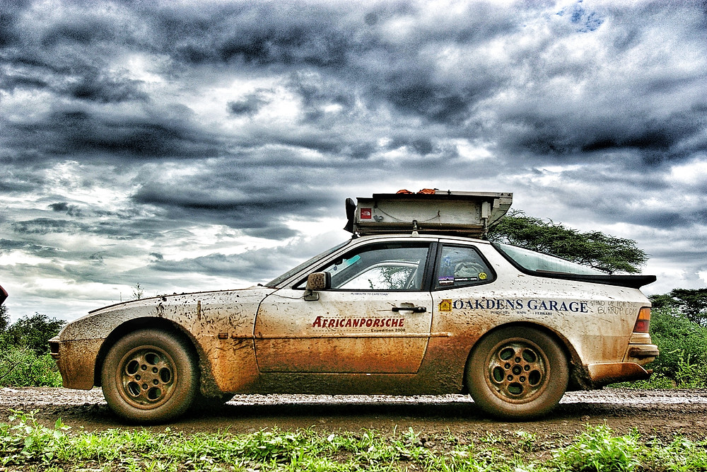 African Porsche Expedition - Porsche 944 on Moyale to Marsabit road, northern Kenya. Cairo to Cape Town.