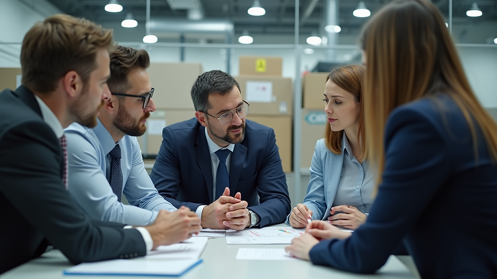 Eye-level view of a procurement team discussing strategies