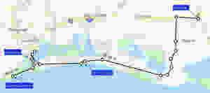 Map route from Lafayette La, to Sea Rim State Park Tx.