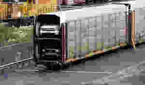 Stock photo of GM truck shipment by rail