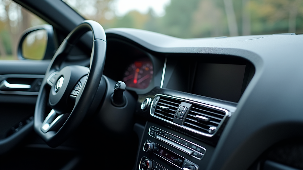 Eye-level view of a clean and shiny car dashboard after professional detailing