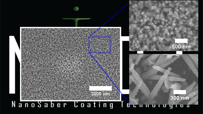 Electron microscope image of the surface of the NanoSaber coating.