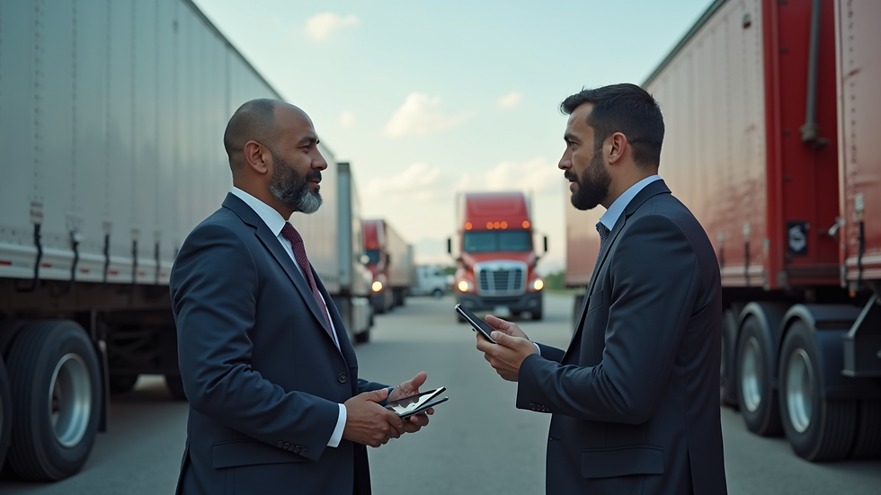 Eye-level view of a freight broker negotiating with a carrier representative