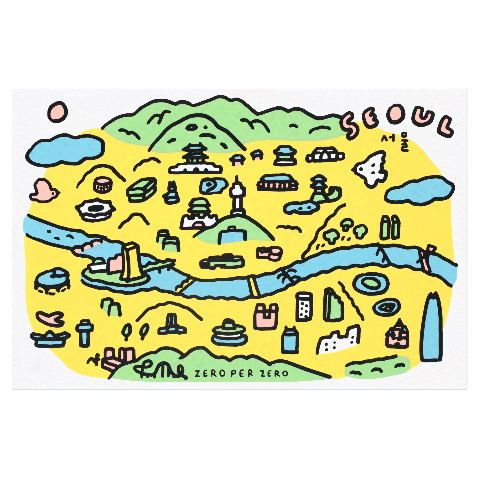 SEOUL HAND 12 (city view) | Silkscreen Postcard