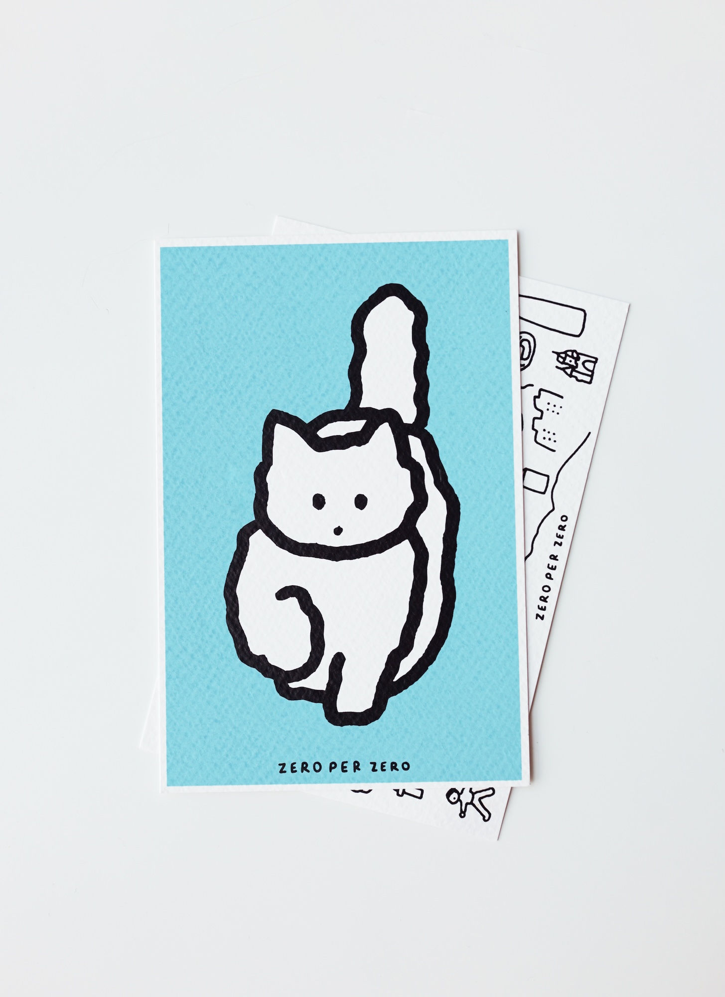 WHITE CAT blue | Silkscreen Postcard