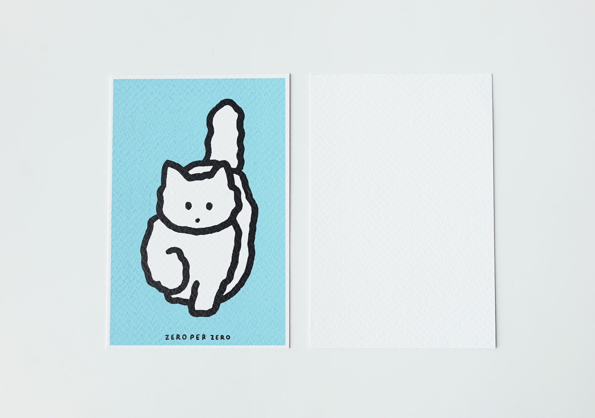 WHITE CAT blue | Silkscreen Postcard