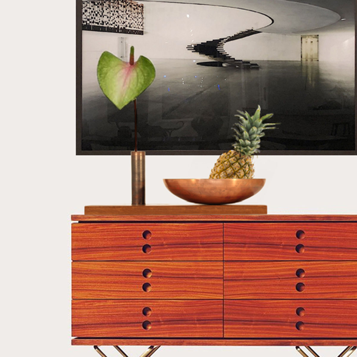 Fruteira de mesa em cobre e madeira brasileira, "Utopia"