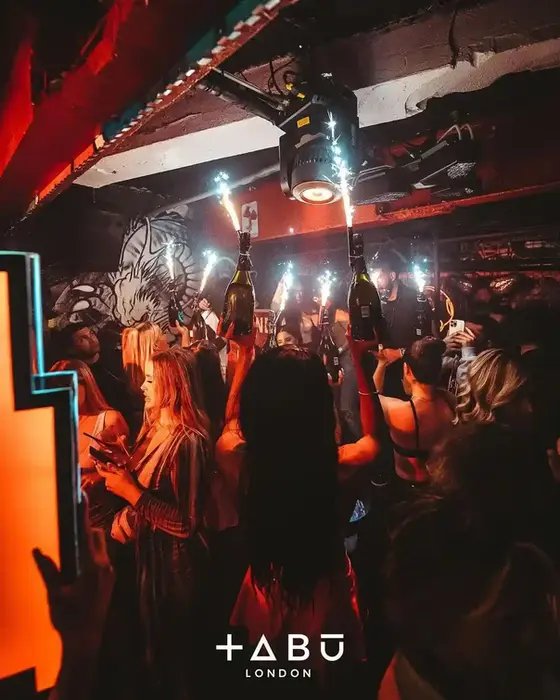 Tabu London bottle service and Dom Perignon champagne show.