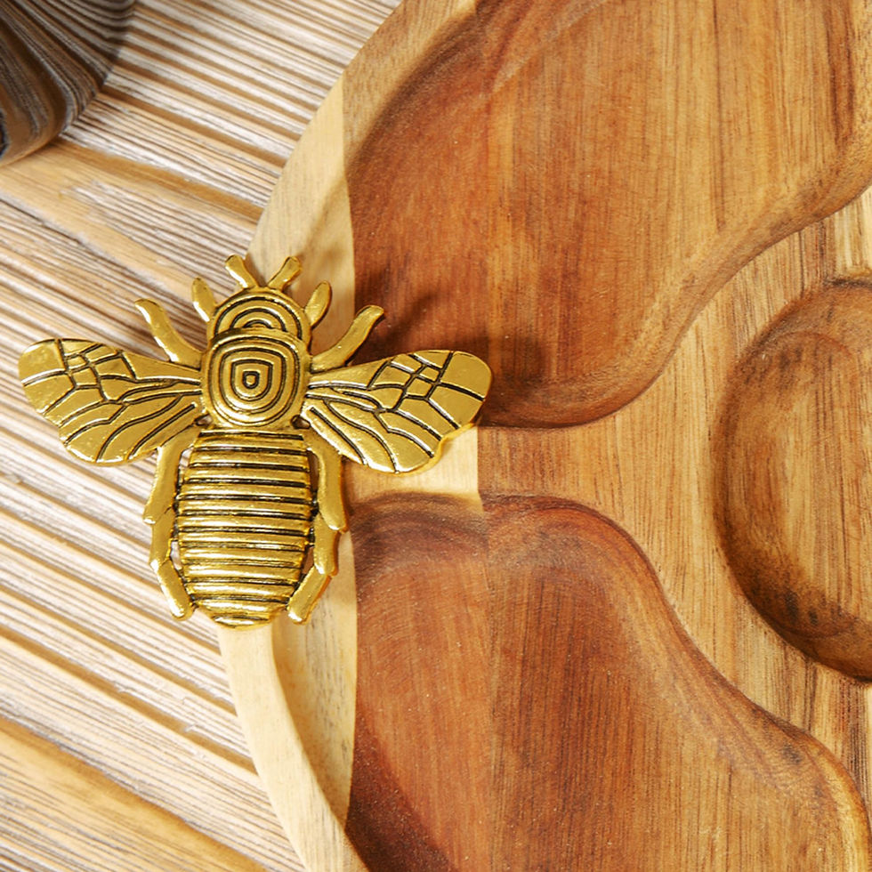 Thumbnail: Round Acacia Nibbles Tray Gold Bee 🐝 Design