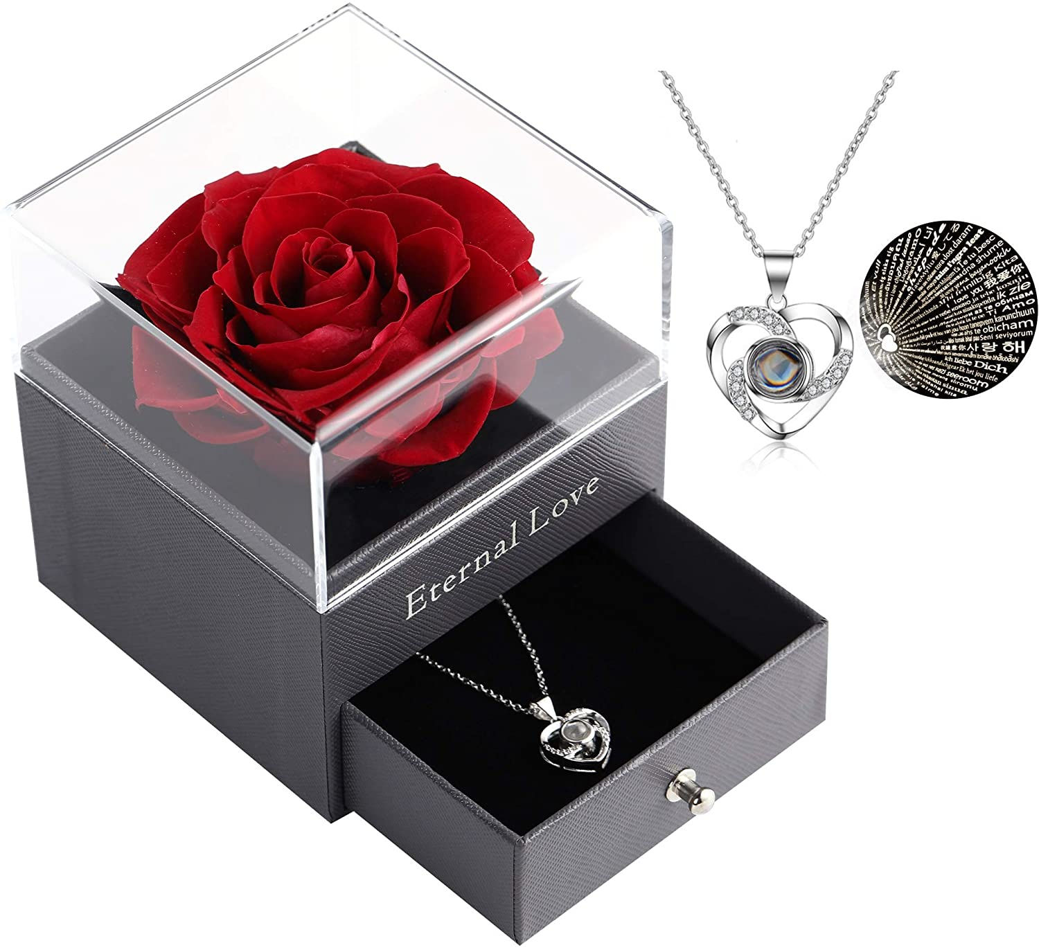 Preserved Eternal Rose With Necklace