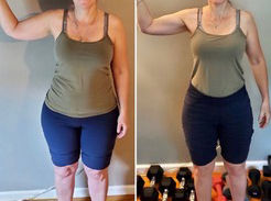 Client before and after strength and body recomposition results from Nancy Leeds Gribble plant-based coaching program for women over 50