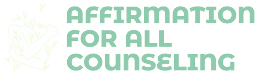 Affirmation for All Counseling logo — illustrated figure with plants growing from their embrace, light background