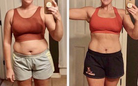 Client before and after body composition results from Nancy Leeds Gribble plant-based coaching program for women over 50