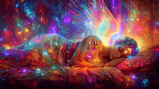 woman sleeping with angels