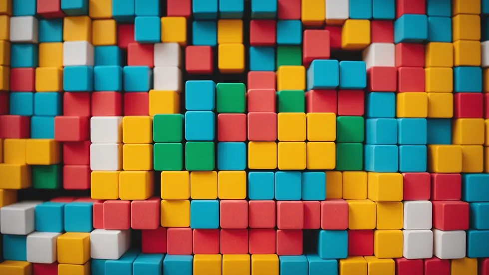 Eye-level view of stacked colorful blocks
