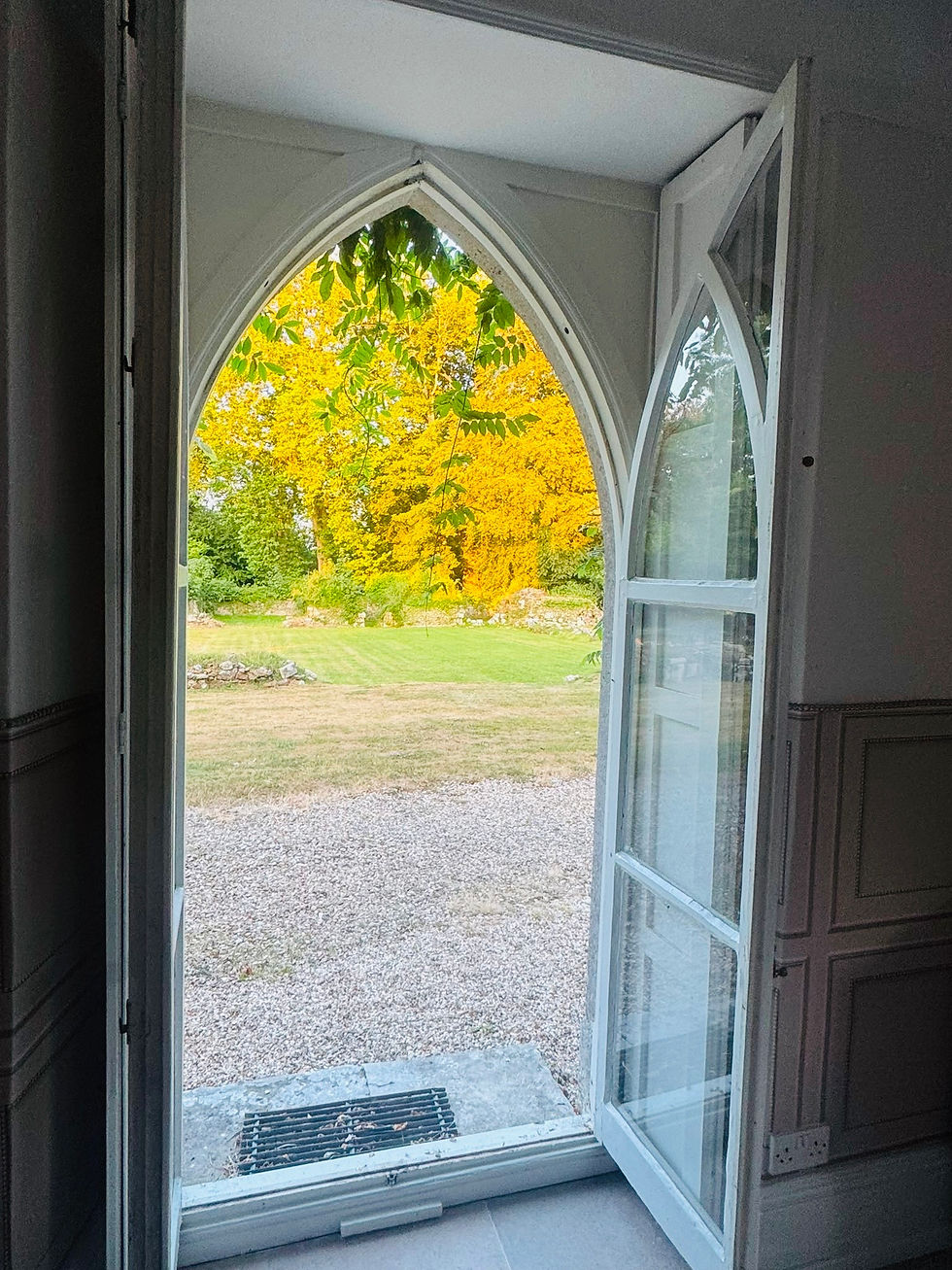 view from doors in the client lounge at bindon abbey
