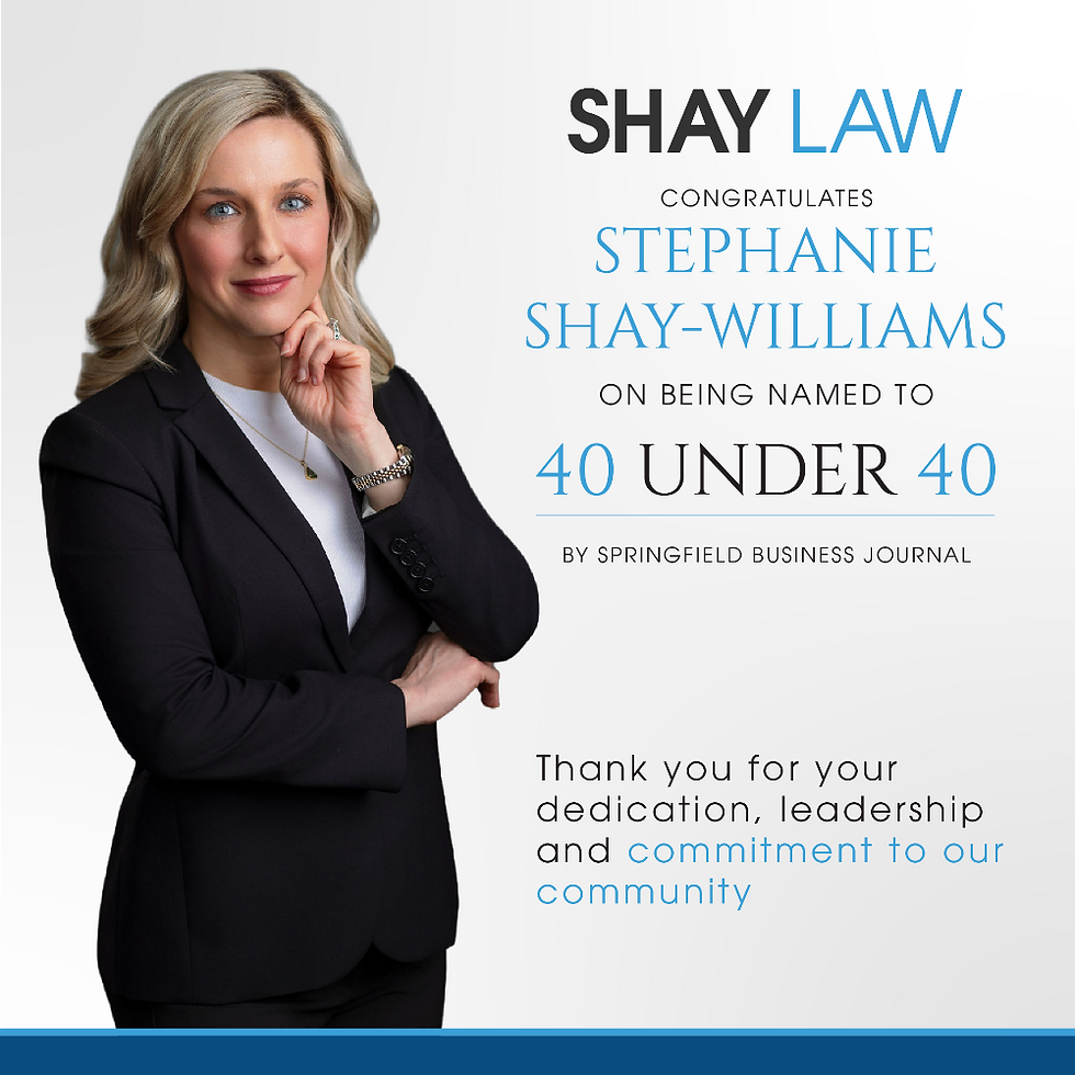 Flyer congratulating Stephanie Shay-Williams on 40 Under 40 by Springfield Business Journal.
