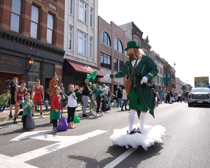 OOT Box Media handing out gifts  in the Springfield, IL St. Patrick's Day Parade in 2026 