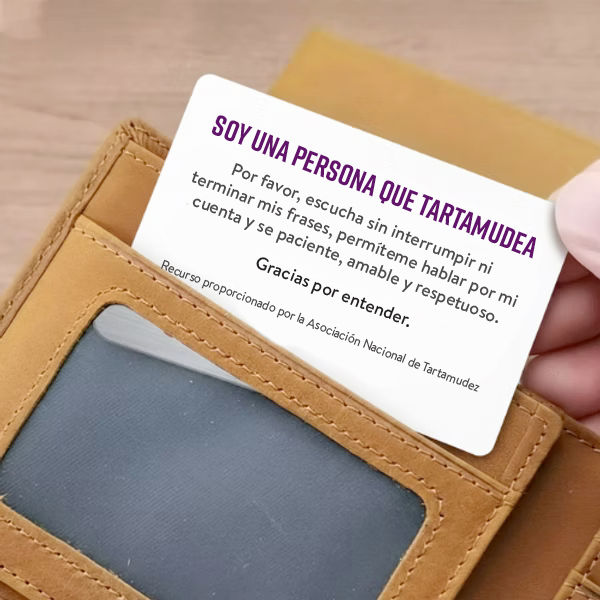 Thumbnail: Spanish stuttering disclosure card shown in a wallet.