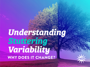 Poster with a lone tree in a purple-blue landscape and the text Understanding Stuttering Variability: Why Does It Change? NSF logo