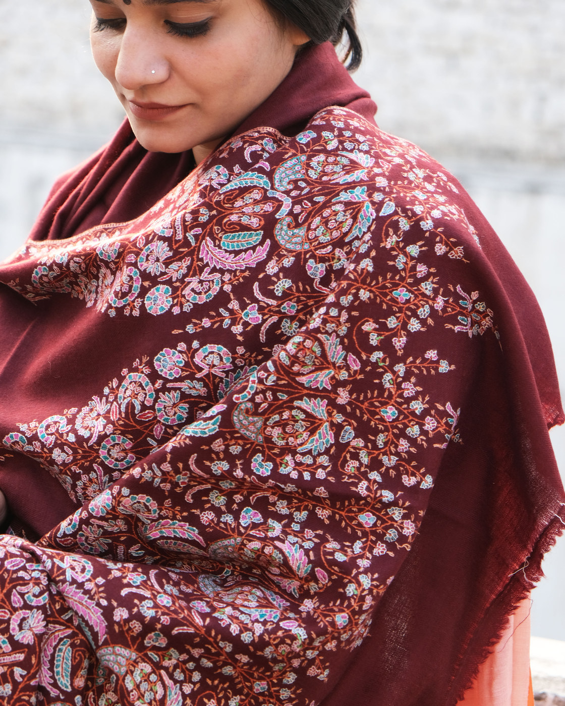 Maroon Pashmina Sozni