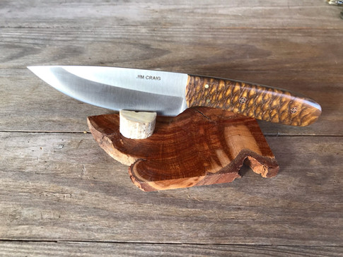 Pine Cone Utilitarian knife with cowhide sheath by Jim Craig in Warne, NC