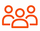 Orange icon of three people representing sponsorship and community