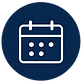 White calendar icon on a blue circle background