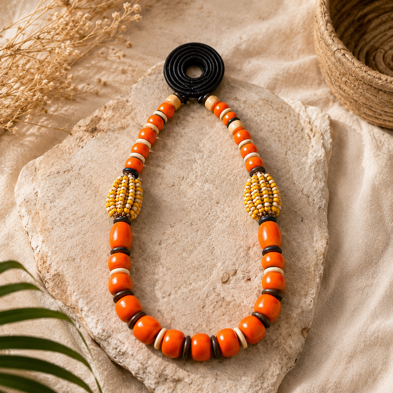 Handmade Moroccan Orange Beaded Necklace – Artisan Statement Jewelry | Custom Co