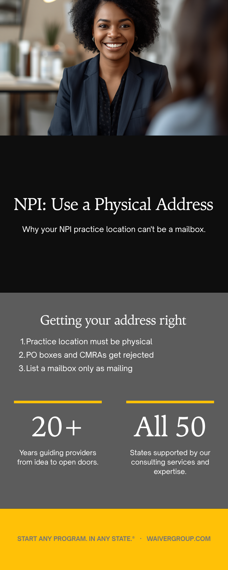 NPI practice location vs mailing address rules infographic