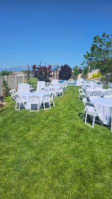 Outdoor wedding tables chairs and linens