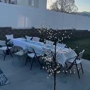 Small table and chairs and linen