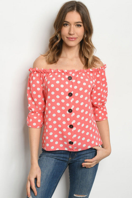 Coral Polka Dot Top
