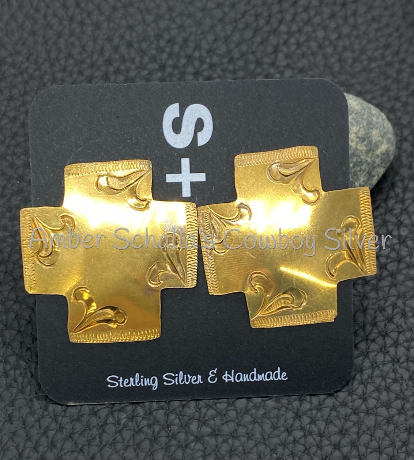 Brass Engraved Cross Earrings
