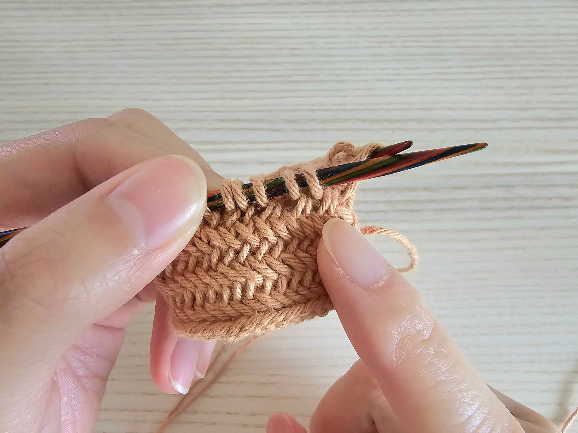 Herringbone stitch knit basket