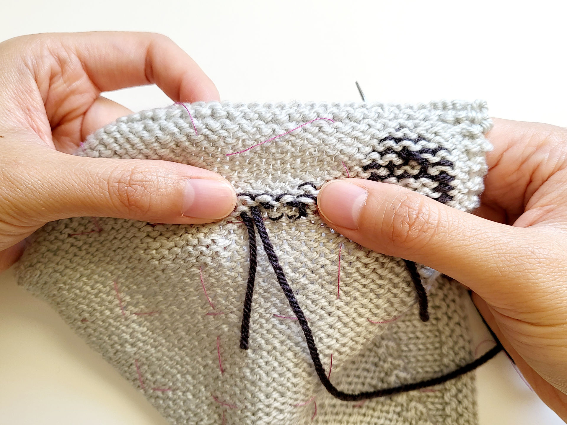 Embroider name on knitting