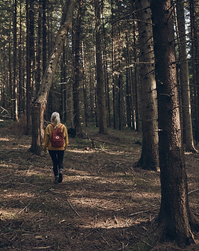 Femme qui marche en forêt