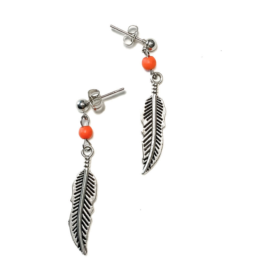 Miniaturbild: Feder Ohrringe, 925 Silber, Boho Feder Ohrringe, Ohrringe Indigen, Natur Spirit 