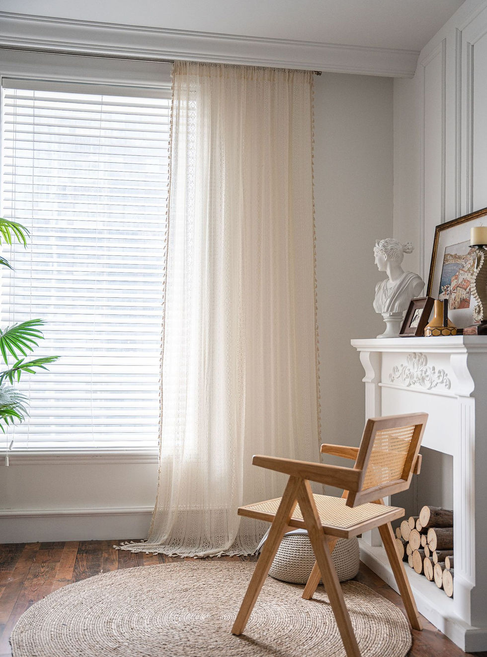 Thumbnail: Esmée Sheer Lace Curtain – Beige