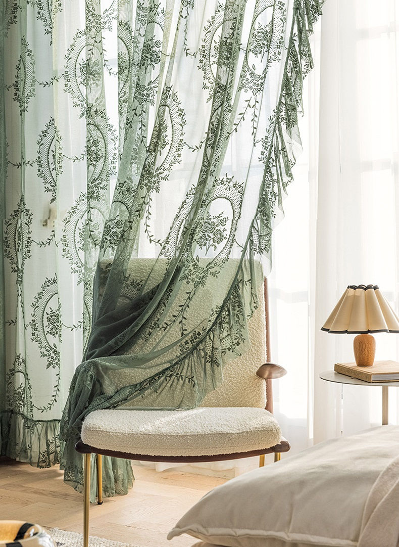 Thumbnail: Cassandre Sheer Lace Curtain – Green