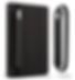 Black tablet case with a sleek strap for holding, featuring a black stylus. Simple, modern design on a white background.