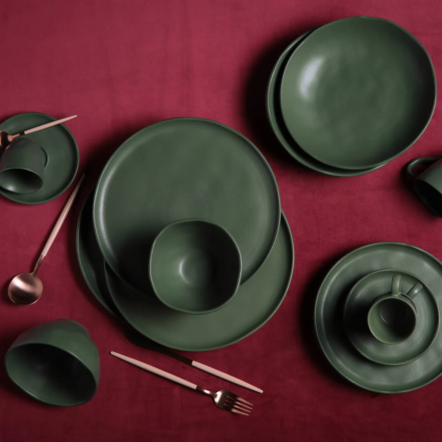aparelho de jantar em cerâmica verde Bio Stoneware Leaf porto brasil cozinha inefável