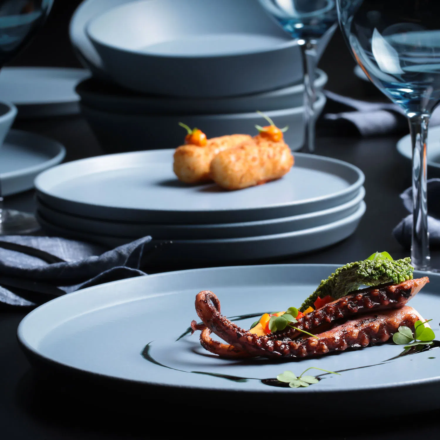 aparelho de jantar em cerâmica azul claro neo fiordes coleção hygge porto brasil