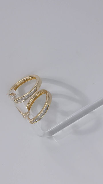 Thumbnail: 14k yellow gold princess cut diamond channel set hoop earrings