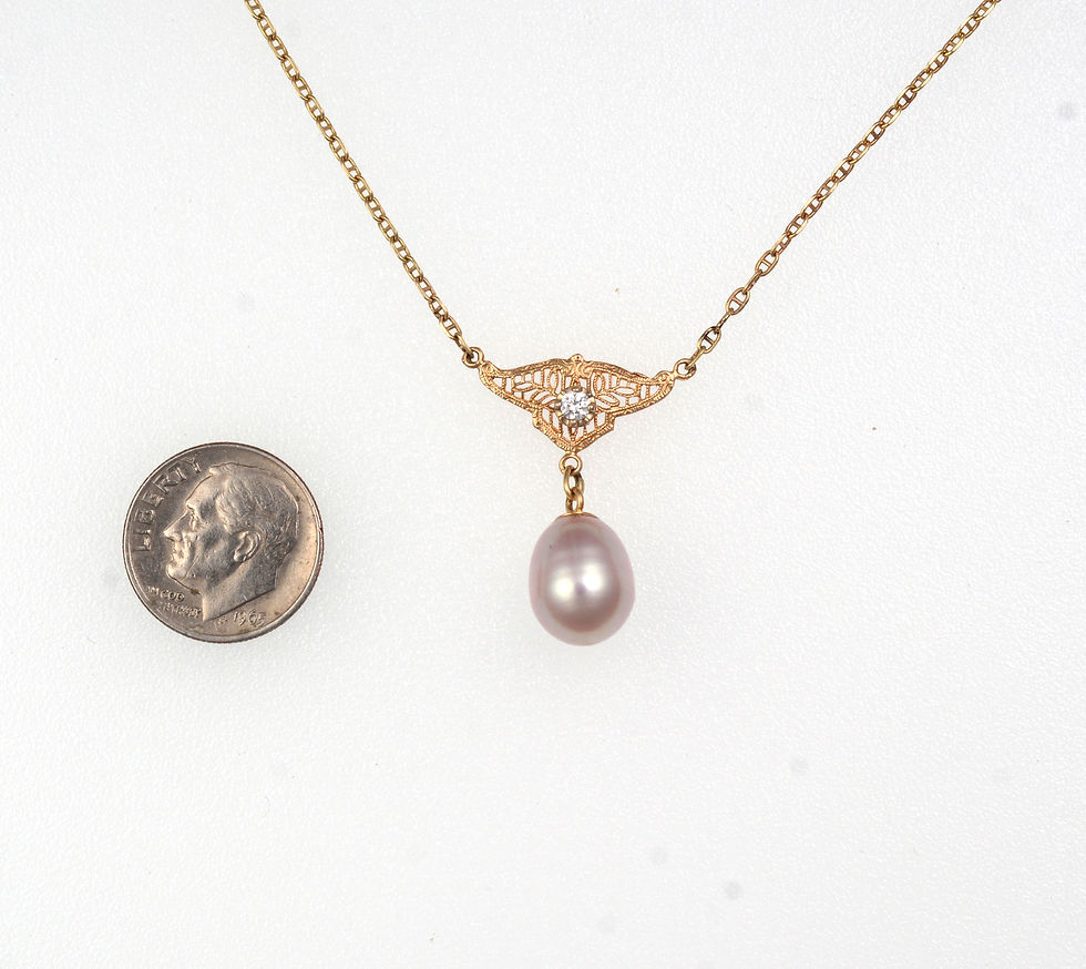 Thumbnail: 14k Filigree Diamond & Pink Freshwater Pearl pendant