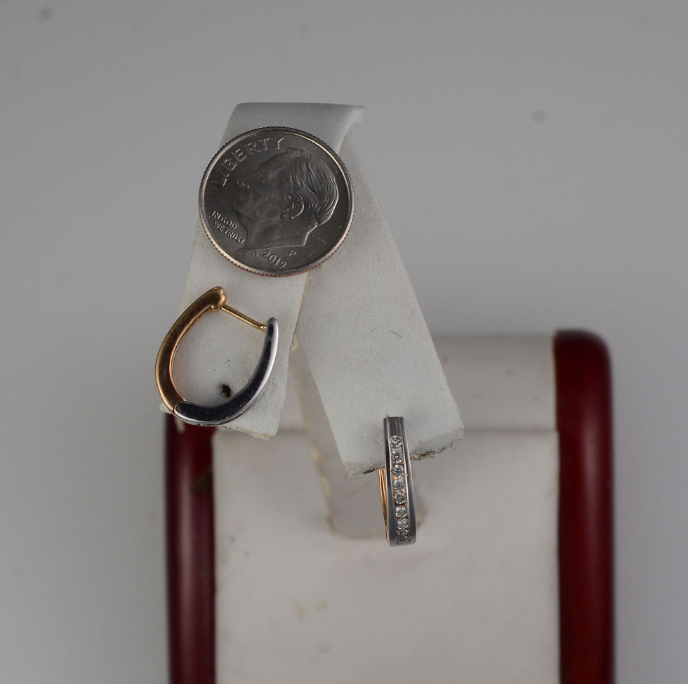 Thumbnail: 14k yellow and white gold channel set diamond earrings with huggie backers