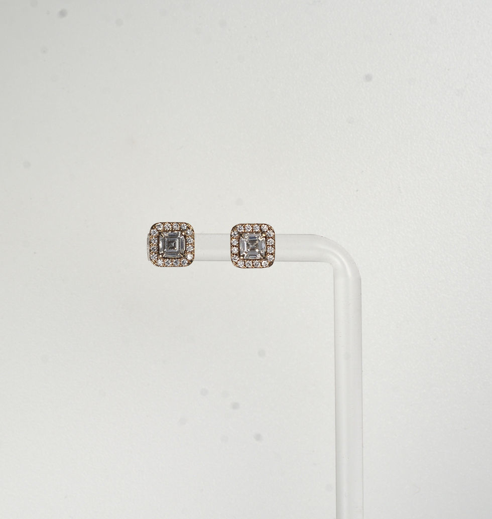 Thumbnail: 14k white gold Asscher cut halo diamond studs