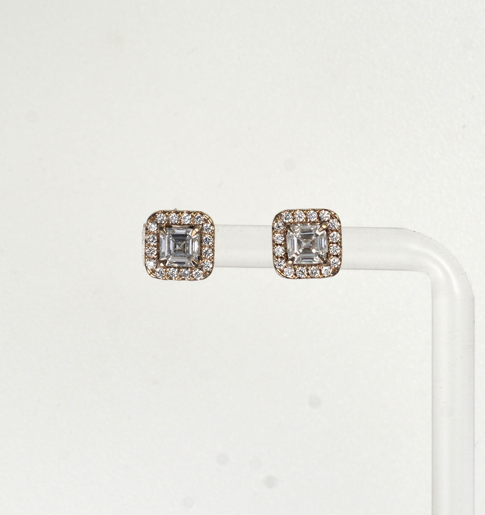 14k white gold Asscher cut halo diamond studs