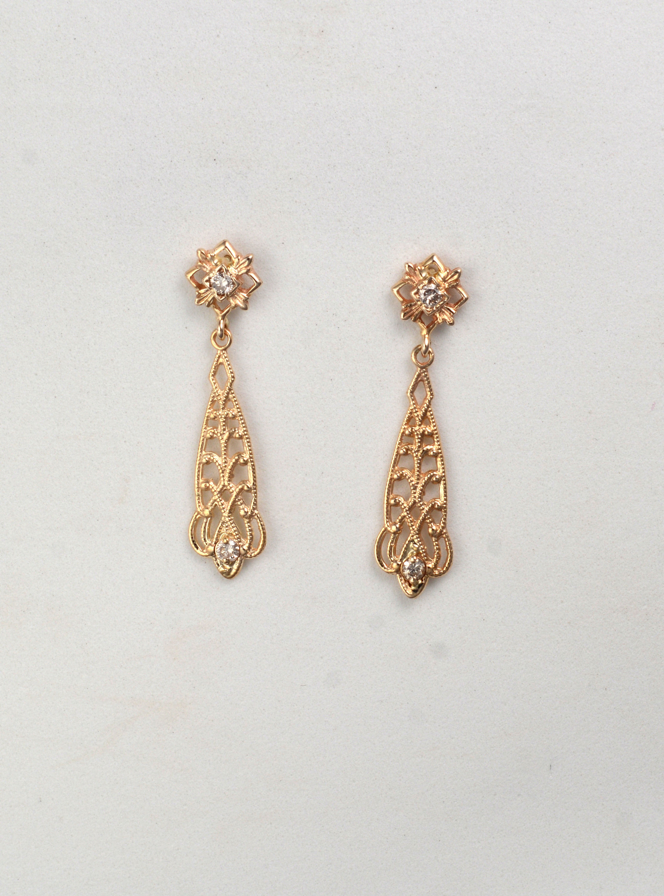 14k Filigree Diamond Dangle Earrings
