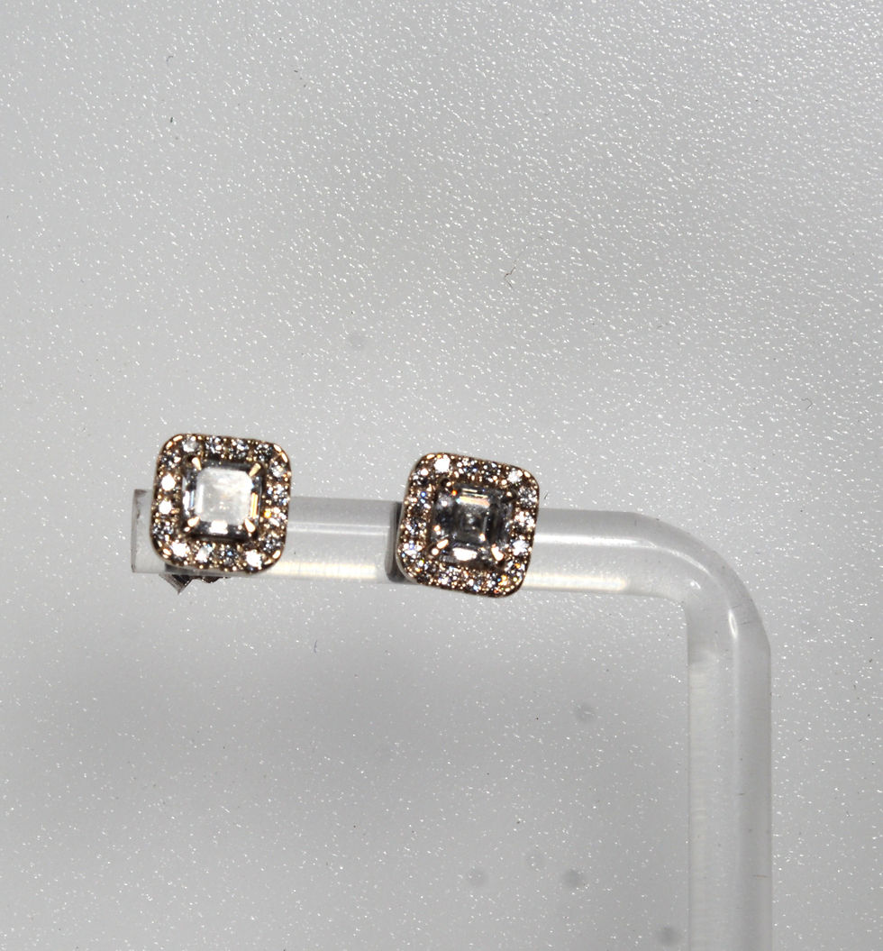 Thumbnail: 14k white gold Asscher cut halo diamond studs